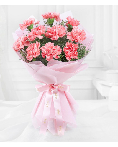 Pink Carnation Bouquet Wrapped in Soft Pastel