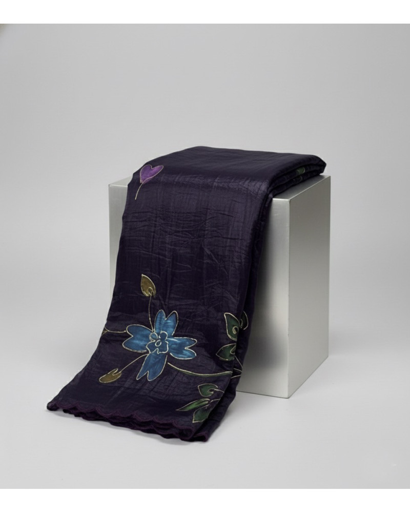 The Indigo  Quartz Bloom: Hand-Embroidered Tissue Organza Saree