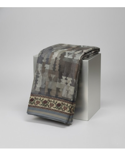 The Urban Mosaic: Slate Grey Cotton Blend Saree with Floral Vine Border