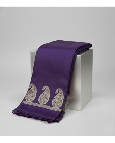 Deep Purple Semi Tussar Saree  Silver Zari Paisley Saree  Purple Wedding Wear Saree  Heritage Semi Tussar Silk  Kalka Motif Desi