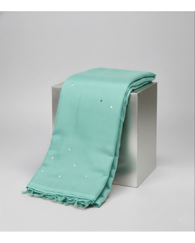 Kota Doria Silk Cotton Saree  Seafoam Green Summer Saree  Handwoven Rajasthan Kota Saree  Lightweight Sequin Saree  Pastel Mint