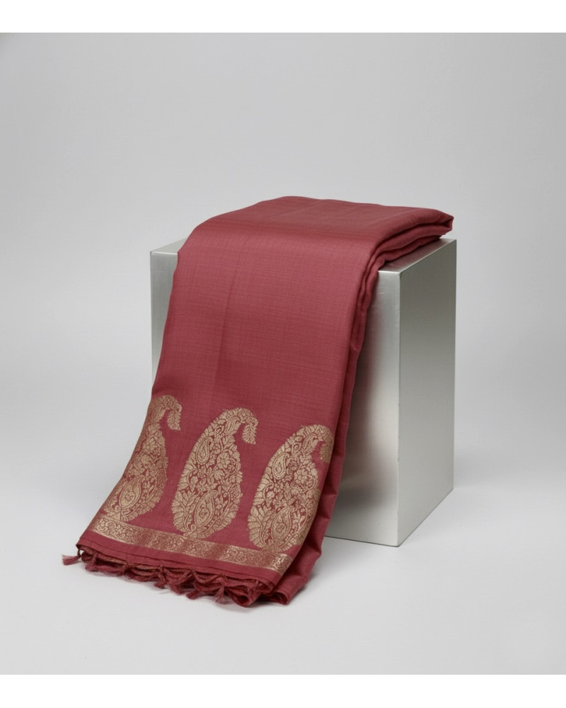 Semi Tussar Silk Saree  Crimson Red Wedding Saree  Golden Paisley Motif Saree  Heritage Silk Saree  Designer Semi Tussar